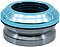 A close-up of the CORE Icon Integrated Stunt Scooter Headset - Blue by CORE, showing its blue anodized top cap and silver lower section—designed for smooth steering and compatibility with high-quality scooter bearings.