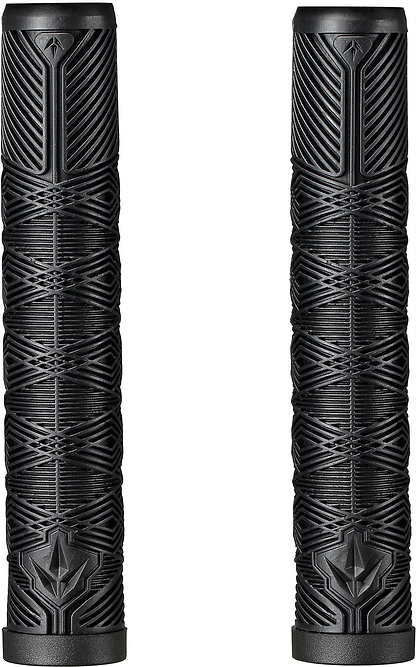 Two Blunt Envy V3 Black Stunt Scooter Grips (160mm) with geometric textured patterns stand vertically side by side against a white background—ideal for enhancing any stunt scooter.