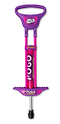The Ozbozz Kids 89cm Pogo Stick in pink and purple features wide handles, sturdy footrests, and "Pogo Jumper" on the front—great as a child's first pogo stick. The Ozbozz brand appears on the top handle.