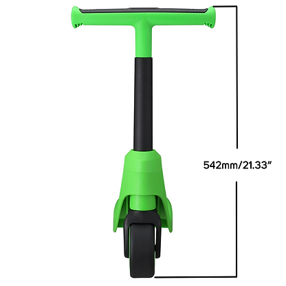 Front view of the Vital First Kids Scooter - Green/Black by Vital, showing black handlebars and wheels; height marked at 542 mm (21.33 inches).