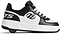 The Heelys Rezerve Low Boys Shoes in black and white feature a single wheel in the heel, beginner-friendly design, ABEC 5 bearings, white laces, and Heelys logos on the side and back.