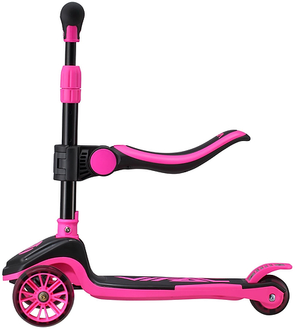 The Vital Tyke 3 Wheel Kids Scooter - Pink by Vital features a foldable seat, adjustable handlebar, and wide footboard—ideal as a first scooter for kids to build balance and confidence.
