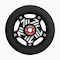 The CORE Vent 110mm Stunt Scooter Wheel by CORE features a black solid rubber tire, a black and white five-spoke geometric core, and a red metal "CORE HARDWARE ABEC-9" bearing for durable performance.