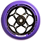 The Lucky Jayden Sharman Signature V3 Stunt Scooter Wheel in purple features a black core with star-like spokes, brand text "Lucky" and "Jayden," and includes Lucky Speed Bearings in its exposed central hub for enhanced performance.
