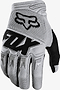 The FOX Dirtpaw Skate Protection Gloves - Grey are durable gray gloves with black and white accents, featuring the FOX logo on the back and lettering across the knuckles, designed for grip and protection.