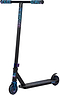 The Legacy Raze Complete Stunt Scooter - Blue Ray / Black by Legacy features a black frame, purple and blue handlebars and grips, a blue front wheel fork, and a purple and blue patterned deck and wheels—ideal for entry-level young riders.