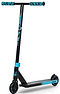 The Legacy Fade Complete Stunt Scooter by Legacy, in black and blue, features a reinforced handlebar, graphic design, small wheels, and a textured deck—ideal for beginners. Shown on a white background.
