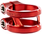 A close-up of the Ethic DTC Sylphe V2 2 Bolt Oversized Stunt Scooter Clamp in red, featuring two titanium bolts and "SYLPHE II 7075 Ø34.9 25 Nm max" engraving, by Ethic.