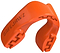 The Safejawz Intro Series Protection Mouthguard in Fluro Orange features a grooved design and open sections for airflow and jaw stability, with "SAFEJAWZ" embossed on the side, ensuring a comfortable fit during intense activity.