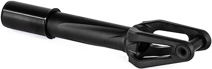 The Ethic DTC Merrow V3 8/12STD HIC Stunt Scooter Fork in black features a cylindrical tube and forked end, designed for connecting the scooter wheel and handlebar. Brand: Ethic.