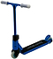 The Finger Whips Finger Toy Scooter - Blue Chrome by Finger Whips features a small, metallic blue design with white handle grips, two wheels, and black grip tape—perfect for performing Finger Whips and stunts.