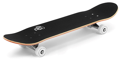 A red Enuff Lucky Cat Mini Complete Skateboard (7.25" x 29.5") with white wheels and a white Lucky Cat graphic near the front, shown from a side angle on a white background—ideal for beginners or kids.