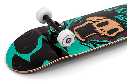 The Enuff Pyro III Blue Complete Skateboard (7.75" x 31.5") by Enuff features a 7-ply maple deck, white wheels, and a vibrant blue graphic—ideal for beginners.