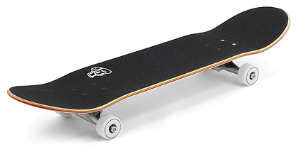 The Enuff Three Tier Reloaded Natural Complete Skateboard (8.0" x 32.0") features white wheels, silver trucks, a small white grip tape graphic, durable 7-ply maple construction, and smooth ABEC 7 bearings.
