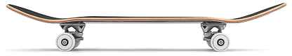 Side view of the Enuff Abyss Jellyfish Complete Skateboard (8.0" x 32.0") by Enuff, featuring a curved maple deck, layered build, metal trucks, and white wheels, isolated on a white background.