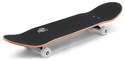The Enuff Yokai Kitsune Complete Skateboard (8.25" x 32.1") features a black 7-ply maple deck with colored edges, upturned nose and tail, white wheels, silver trucks, and a subtle grip tape graphic for style and durability.