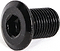 A close-up of the Ethic DTC Stunt Scooter Brake Bolt - Black, featuring a wide flange and threaded body, by Ethic DTC, resting on a white textured surface.