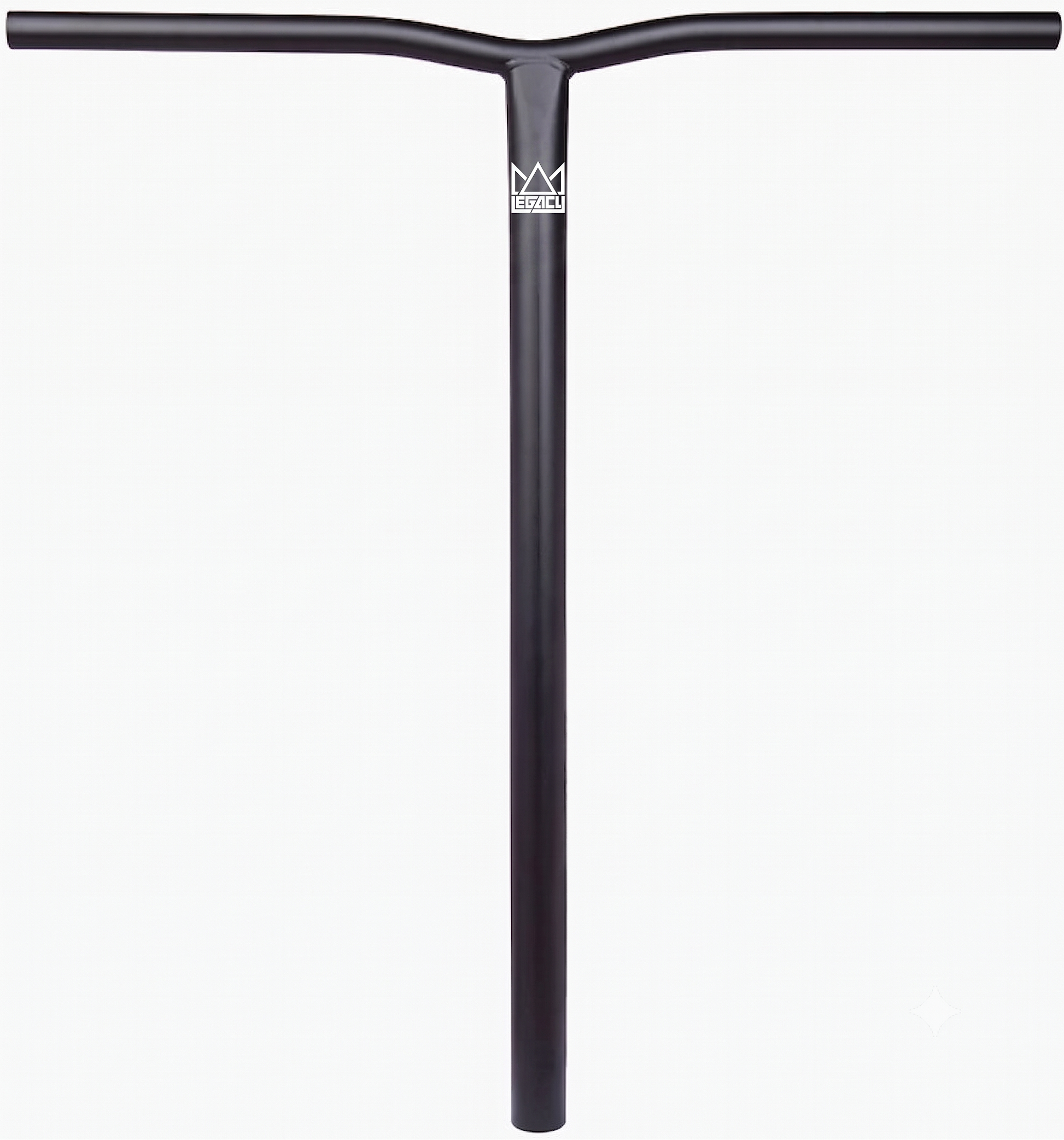 The Legacy Chromo Lite Steel Oversized HIC/SCS Stunt Scooter Bars (Black, 680mm x 610mm) feature a T-shape with slightly curved top corners, are made from durable Chromoly steel, and display a small white crown logo near the top center.