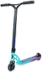 The Madd Gear MGP VX Origin IV 450 Complete Stunt Scooter - Gravitron features a teal and purple design, black handlebar, patterned deck, and small wheels—perfect for park riders—shown on a white background.