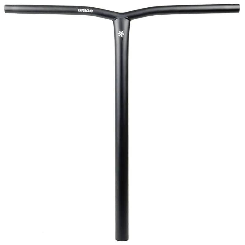 The Union Uniq Bend Steel Oversized HIC Stunt Scooter Bar in black (600mm x 580mm) features a wide T-shape, durable chromoly steel, “Union” branding at the top center, and is designed for oversized HIC setups.