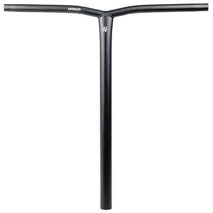 The Union Uniq Bend Steel Oversized HIC Stunt Scooter Bar in black (600mm x 580mm) features a wide T-shape, durable chromoly steel, “Union” branding at the top center, and is designed for oversized HIC setups.