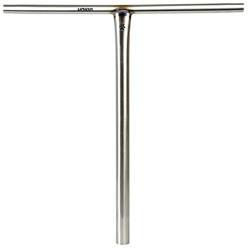 The Union Uniq T Steel Oversized HIC Stunt Scooter Bar in silver (650mm x 600mm) features a T-shape with "UNION" printed near the top crossbar.