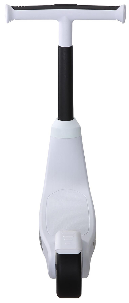 A front view of the Vital First Kids Scooter in white with a black handlebar and single front wheel, by Vital, shown against a plain white background.