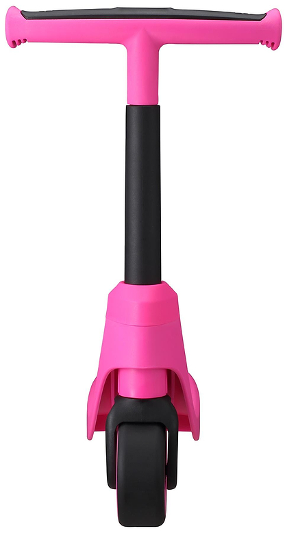 Front view of the Vital First Kids Scooter by Vital in pink and black, featuring a wide handlebar and single front wheel, isolated on white.