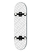The Fracture All Over Comic White Complete Skateboard (8.25" x 31.75") by Fracture features a white Canadian maple deck covered in bold "FRAGILE" text, silver trucks, and white wheels.
