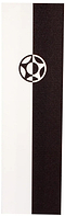 A vertical image with white on the left and black on the right, a central circle with intersecting shapes highlights the bold color split—perfectly suited for the Proto Split Star Stunt Scooter Griptape - Black by Proto.