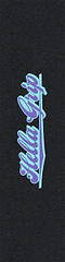 The Hella Grip Classic Stunt Scooter Griptape - Yikes by Hella Grip features a black textured surface with "Hella Grip" in cursive blue and purple letters, vertically aligned. Made from premium silicone carbide for lasting durability and performance.