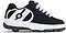The Heelys Kolect Boys Shoes by Heelys come in black and white, feature white laces, a prominent white circular logo on the side, and a single rear wheel with ABEC 5 bearings embedded in the sole.