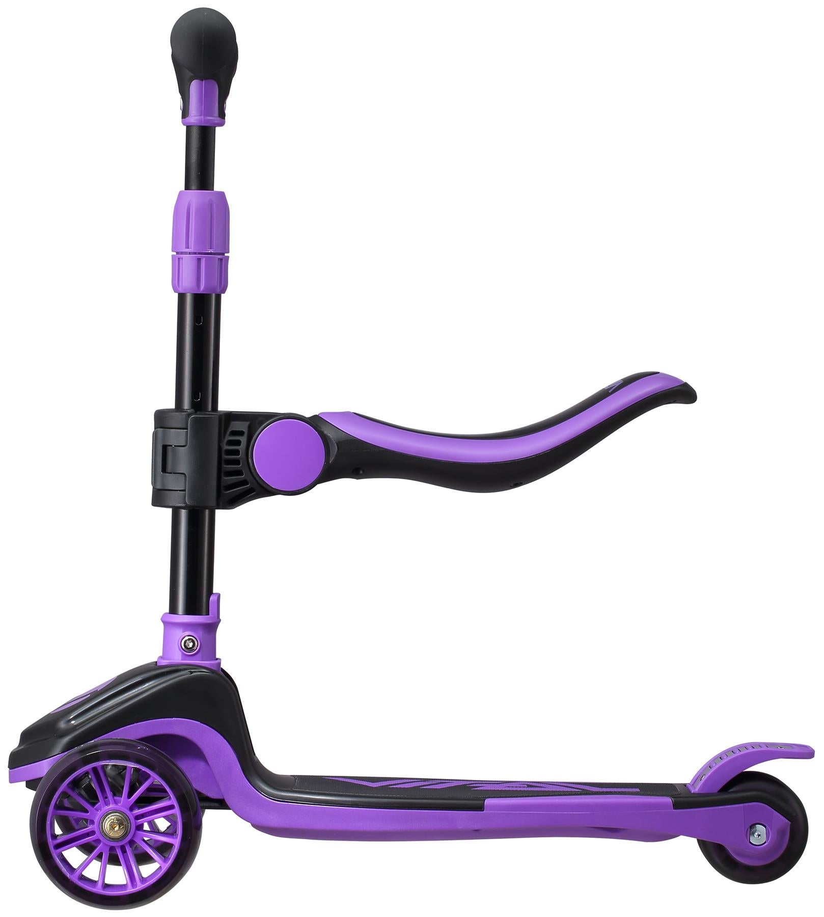 The Vital Tyke 3 Wheel Kids Scooter - Purple by Vital features an adjustable handlebar, wide footrest, and larger front wheels for stability—making it the perfect first scooter for young children.
