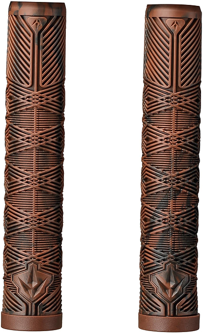 Blunt Envy V3 Chocolate/Black Stunt Scooter Grips (160mm) feature a textured geometric pattern, brown and black marbling, and a raised leaf end design—ideal as stylish handlebar upgrades or replacements for Blunt Envy scooters.