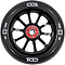 The CORE CD1 110mm Stunt Scooter Wheel - Black features a black and silver finish, red core, white "CD1" and "CORE HARDWARE" text, and multiple spokes—an eye-catching design from CORE.