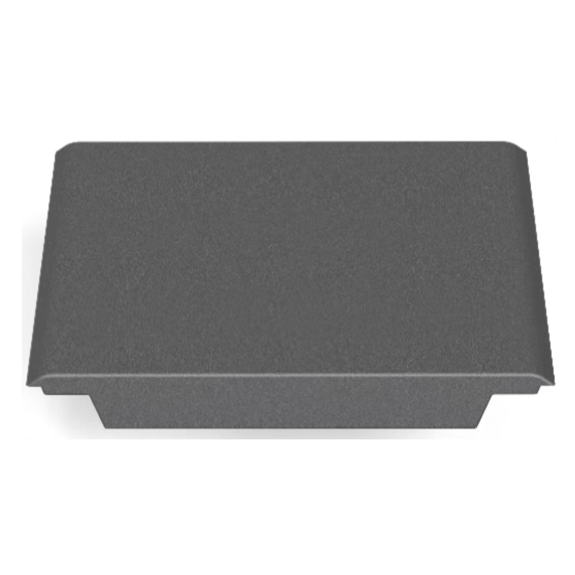 A rectangular, dark gray metal object with a flat top and curved edges, resembling the CORE Mini Funbox Ramp Set by CORE, is viewed from above against a white background.