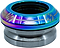 The CORE Icon Integrated Stunt Scooter Headset in Neochrome by CORE features a metallic rainbow finish, etched details, and a round layered design with smooth reflective surfaces—ideal for upgrading scooter bearings.