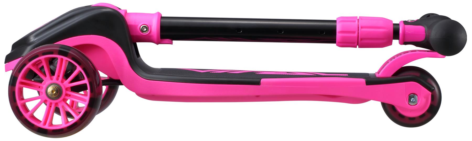 The Vital Tyke 3 Wheel Kids Scooter - Pink by Vital folds flat and features two wheels, a deck, and handlebar extensions—making it an ideal first scooter for young riders.