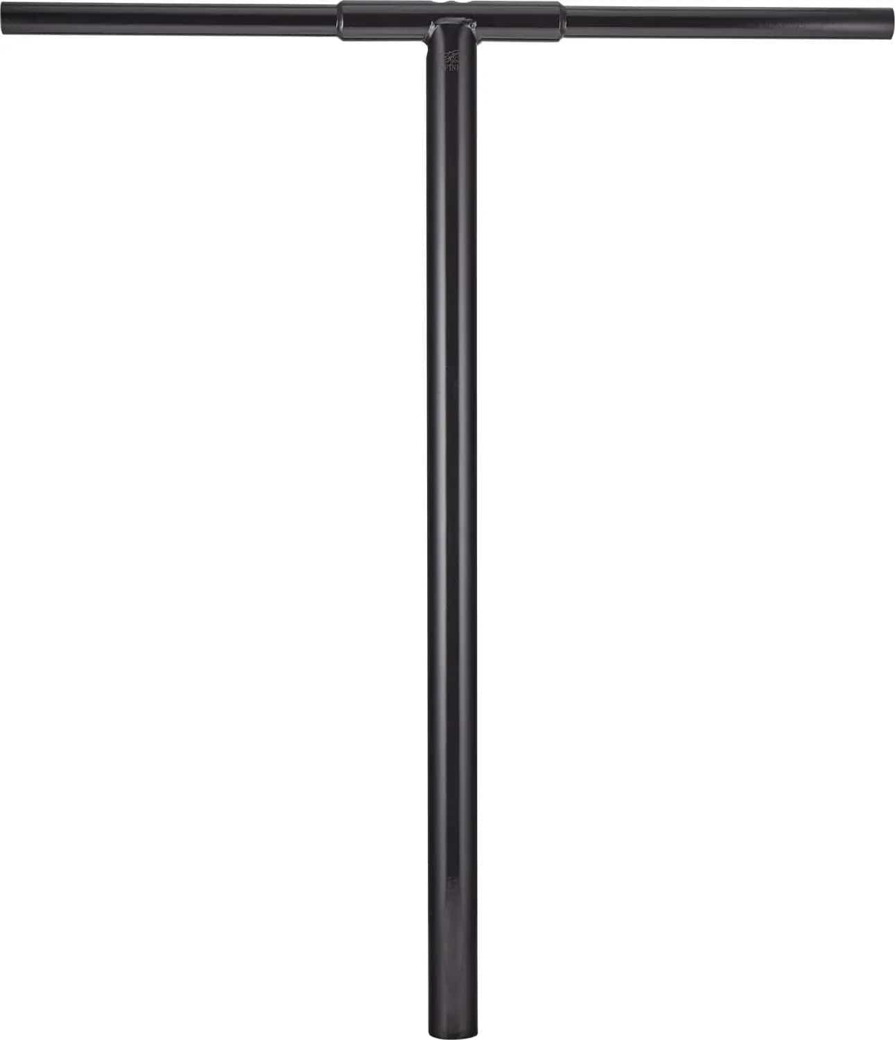 The Infinity Apocalypse Steel Oversized SCS Stunt Scooter Bars by Infinity, in black (710mm x 610mm), feature a T-shape design made from 4130 Chromoly Steel—ideal for stunt scooters and shown isolated on a white background.