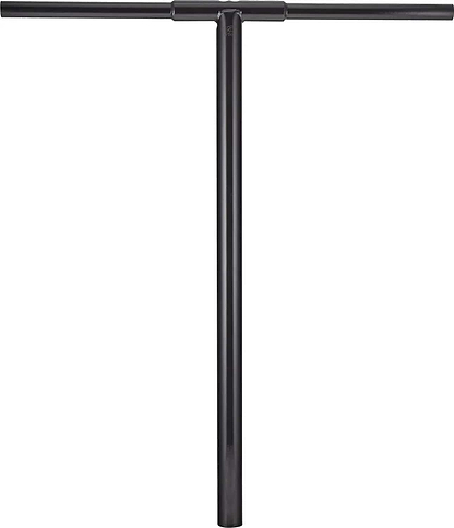 The Infinity Apocalypse Steel Oversized SCS Stunt Scooter Bars by Infinity, in black (710mm x 610mm), feature a T-shape design made from 4130 Chromoly Steel—ideal for stunt scooters and shown isolated on a white background.