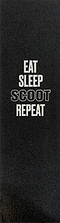 The Union Stunt Scooter Griptape - Eat & Sleep & Scoot features a black rectangular design with bold white text and an outlined "SCOOT"—ideal for your stunt scooter. From Union.
