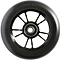 A close-up of the Blunt Envy 100mm Stunt Scooter Wheel in Black/Black, featuring a metal core with multiple spokes and an ABEC 9 bearing, shown against a white background.