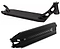A black Ethic DTC Vulcain V2 12 STD Stunt Scooter Deck, measuring 5.5" x 22.8", is displayed from two perspectives. The top view emphasizes its elegant design, while the bottom view features the logo and intricate details. This adaptable deck includes a headtube for handlebars and is designed to be compatible with the 12 STD bearing system for smooth rides.