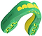 The Safejawz Extro Series Protection Mouthguard - Ogre is a green and yellow sports mouthguard with bold yellow teeth graphics on the front and "SAFEJAWZ" branding engraved on the side.
