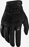 The FOX Dirtpaw Skate Protection Gloves - All Black feature textured fabric, armoured knuckle coverage, and the FOX logo on the back. Slightly curled fingers highlight full protection for knuckles and fingers.