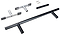 Disassembled Madd Gear MGP Grind Rail Extension Kit - 91cm set with two black and silver steel handles, two short metal brackets with rubber ends, one cylindrical part, and two small keys—all displayed on a white background.