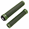 The ODI Longneck SLX Army Green Stunt Scooter Grips - 160mm are a pair of green handlebar grips crafted from Krayton rubber, boasting a ribbed texture and black end caps featuring the brand's logo. Positioned side by side, these grips showcase the signature uniform design of ODI's Longneck style.
