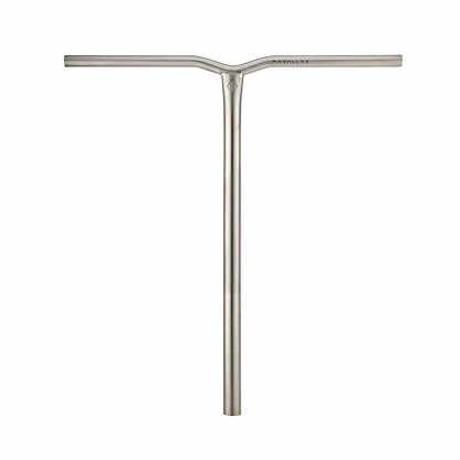 A sleek raw Y-shaped metal handlebar, crafted from premium titanium, showcases a smooth finish. Set against a plain white background, it embodies the elegance of Drone Parallax Titanium HIC Stunt Scooter components.