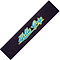 The Hella Grip Classic Stunt Scooter Griptape - Blue is a rectangular black grip tape that displays the words "Hella Grip" in yellow, outlined in blue, across the center. It is crafted with durable silicone carbide and comes with a weatherproof adhesive for long-lasting performance.