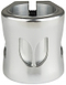 The Blazer Pro Altus 2 Bolt Oversized Stunt Scooter Clamp in silver is a metal cylinder with a curved opening at the top and a threaded interior, designed as an ideal Atlus clamp. It includes two symmetrical, curved cutouts on the front side, making it perfect for seamlessly integrating Black scooter parts.